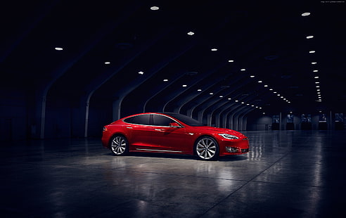 rosso, Tesla Model S P90D, auto elettriche, Elon Musk, Sfondo HD HD wallpaper