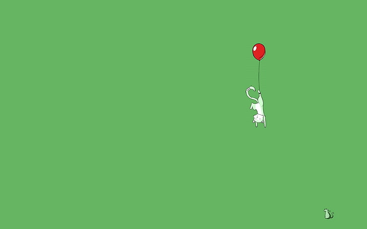 weiße Katze, die mit digitaler Tapete des Heliumballons, Minimalismus schwimmt, HD-Hintergrundbild