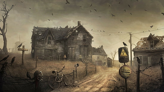 apokalyptisch, stadt, S.T.A.L.K.E.R., futuristisch, ruine, fahrrad, vögel, verlassen, HD-Hintergrundbild HD wallpaper