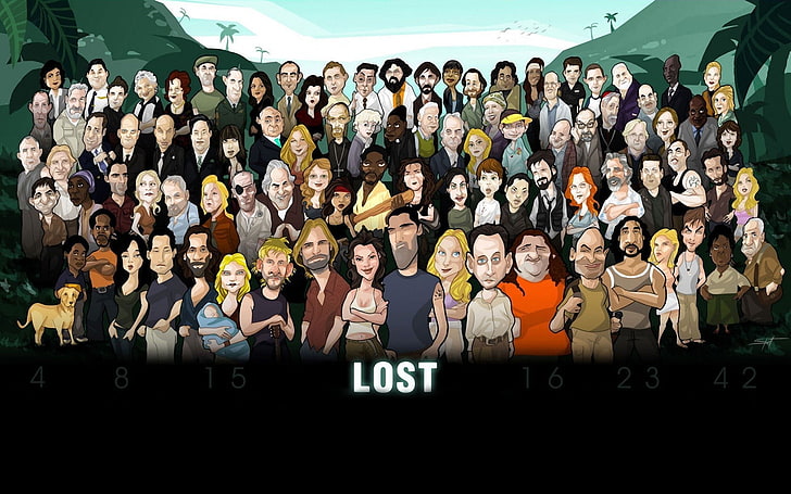 character group poster, drawing, animated series, Lost, numbers, HD wallpaper