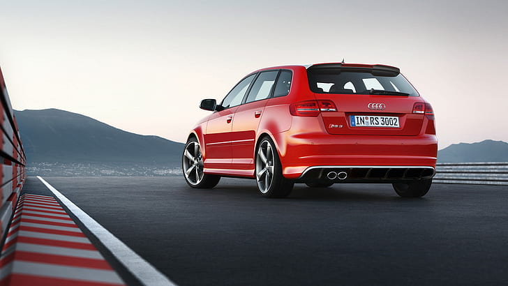Fantastyczny, Audi RS3, Czerwony samochód, Widok z tyłu, czerwone audi 5-drzwiowy hatchback, fantastyczny, audi rs3, czerwony samochód, widok z tyłu, Tapety HD