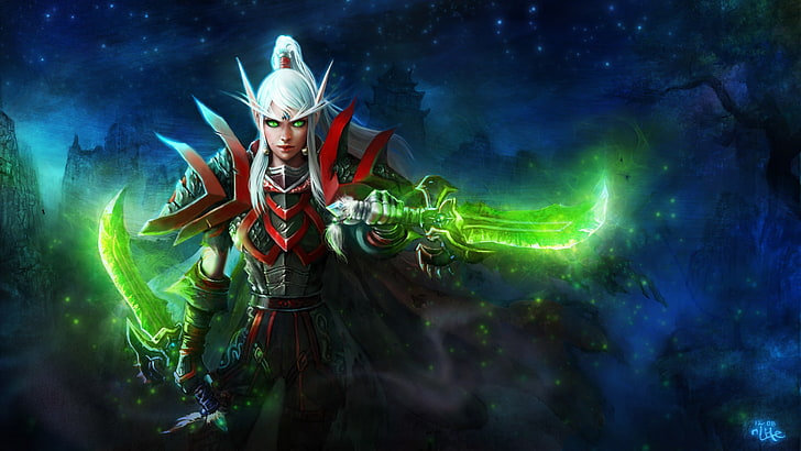wallpaper karakter anime pria berambut putih, World of Warcraft, Blood Elf, video game, Wallpaper HD