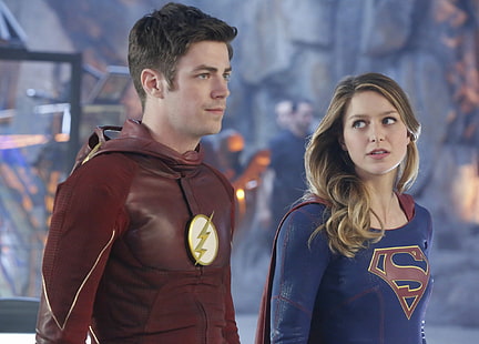 Flash, Supergirl, Melissa Benoist, Grant Gustin, Wallpaper HD HD wallpaper