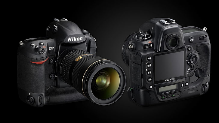 black Nikon DSLR camera, display, lens, NIKON D3s, SLR camera, HD wallpaper