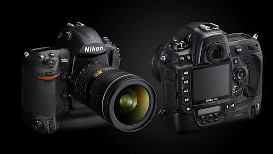черен Nikon DSLR фотоапарат, дисплей, обектив, NIKON D3s, SLR камера, HD тапет HD wallpaper