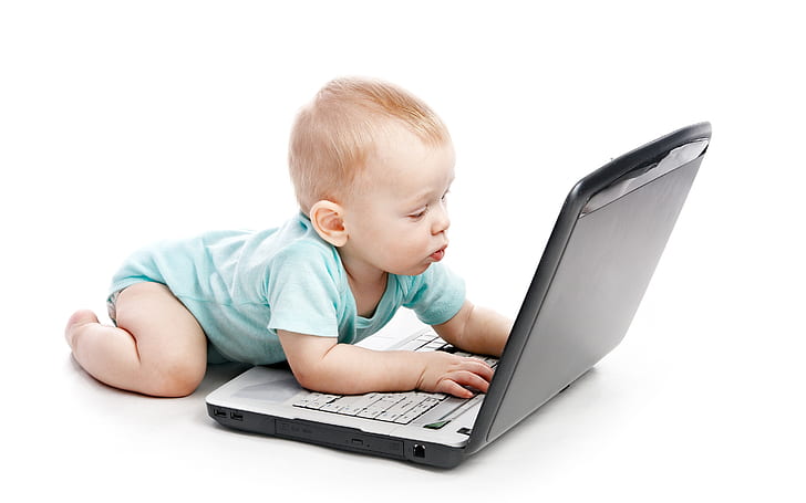 Tech Baby Boy, funny baby, cute boy, tech, laptop, HD wallpaper