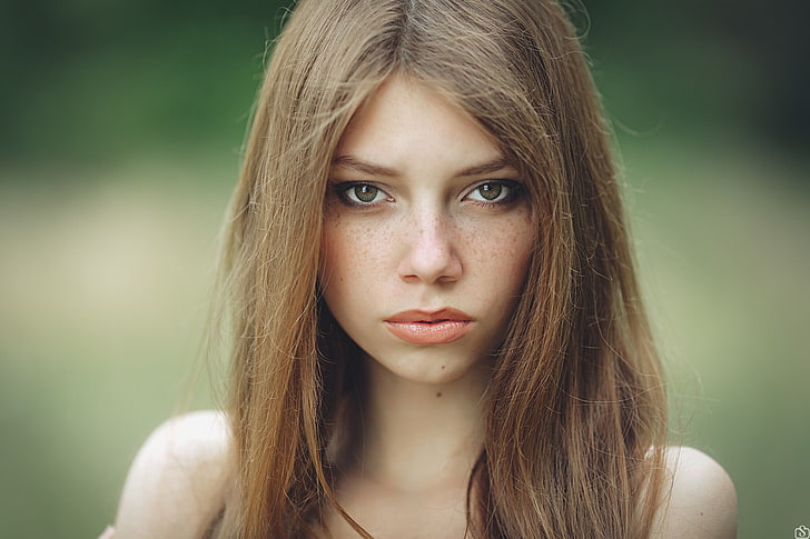 wanita, model, wajah, potret, mata hijau, berambut cokelat, kulit bersih, Wallpaper HD