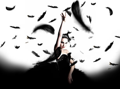 Черен лебед Натали Портман, дамска черна рокля на деколтето, филми, други филми, артистични, пера, филм, черен лебед, Натали Портман, ужас, трилър, психологически, HD тапет HD wallpaper