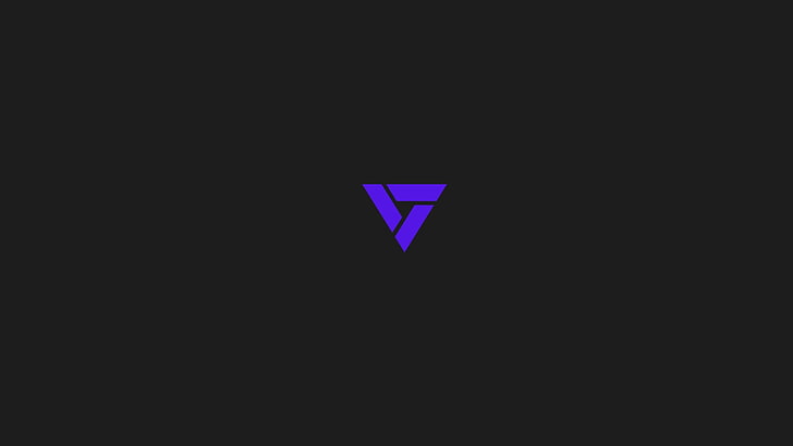 фиолетовый треугольник логотип, минимализм, черный, HD обои