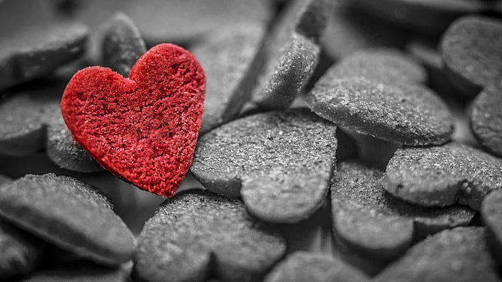 selective color photography of heart stone, ich, ich, Ich, die, Liebe, selective color photography, heart, stone, Herz, Lieben, Symbol, Rot, Schwarz  Weiß, Foto, love, red, heart Shape, valentine's Day - Holiday, romance, shape, backgrounds, decoration, HD wallpaper