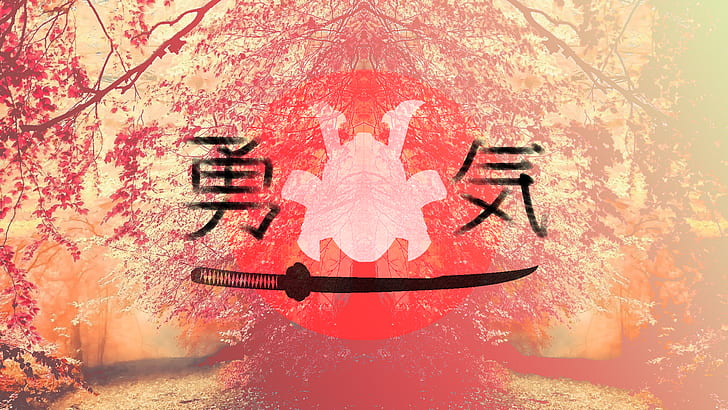 kanji, Jepang, samurai, pink, Wallpaper HD