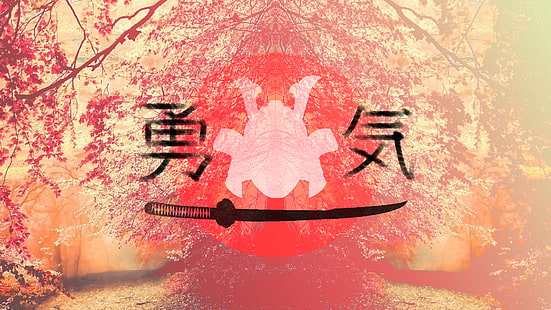 Kanji, Giappone, samurai, rosa, Sfondo HD HD wallpaper