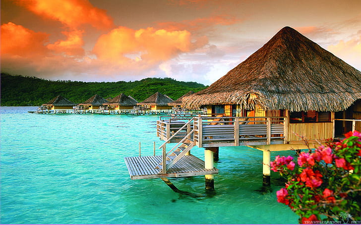 Tahiti St Regis Bora Bora Polinesia Prancis, Bungalow Mewah, Wallpaper HD