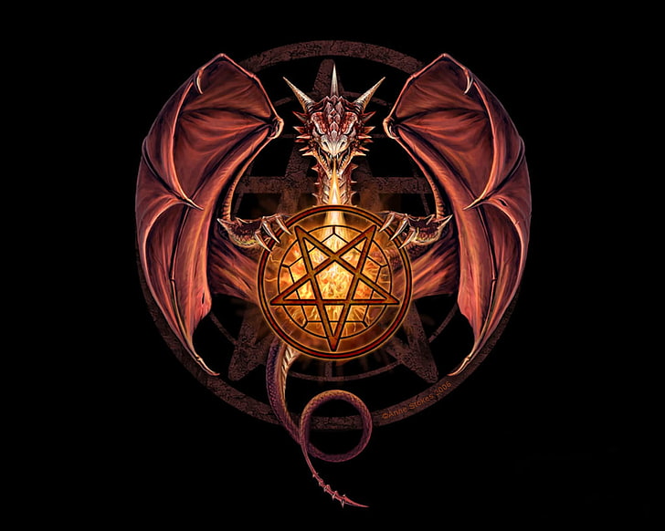 dragon with pentagram symbol illustration, Fantasy, Dragon, Red, HD wallpaper