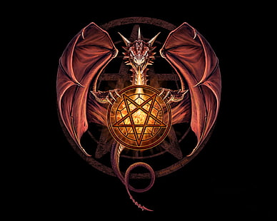 dragão com ilustração de símbolo do pentagrama, fantasia, dragão, vermelho, HD papel de parede HD wallpaper