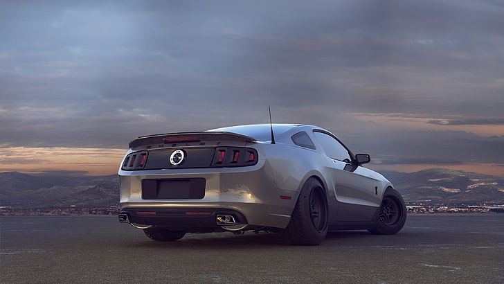 Silber Ford Mustang Coupé, Shelby, Auto, GT 500, Mustang, Drag, Ford, HD-Hintergrundbild