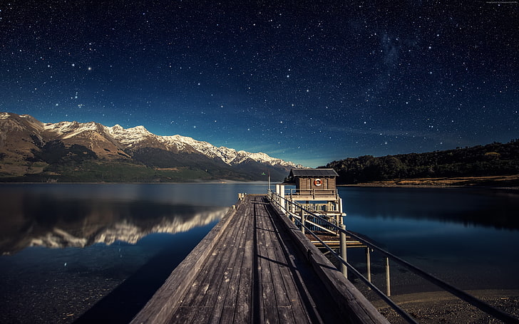 air, pemandangan, gunung, bintang, danau, Wallpaper HD