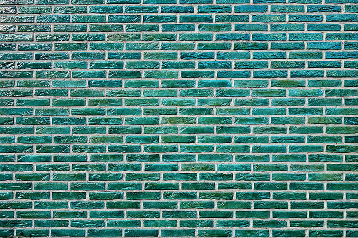 carta da parati verde del muro di mattoni, parete, mattone, tessitura, superficie, pittura, Sfondo HD