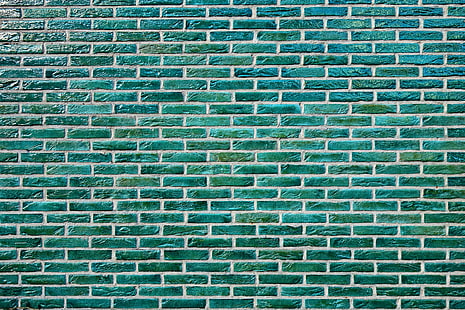 зеленая кирпичная стена обои, стена, кирпич, текстура, поверхность, краска, HD обои HD wallpaper