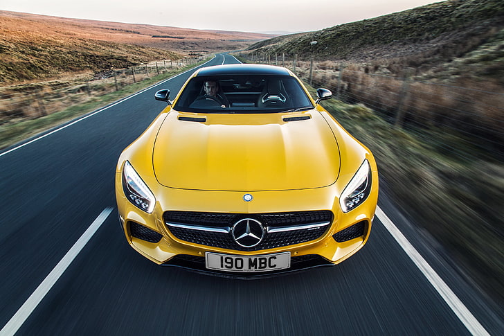 żółty Mercedes-Benz pojazd, Mercedes, C190, AMG, GT S., Tapety HD