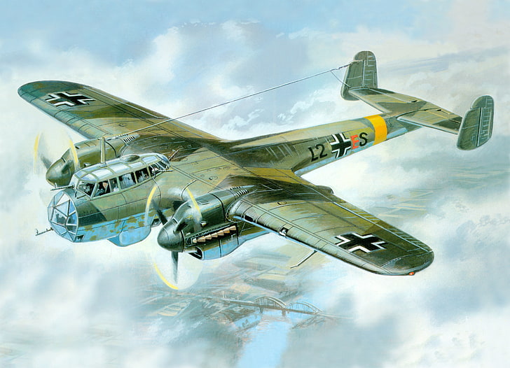 Германска илюстрация на самолет, война, изкуство, живопис, рисунка, ww2, немски самолет, авиационно изкуство, Do-215B-4, HD тапет