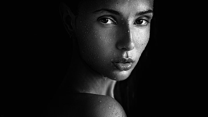 monochrome, Georgy Chernyadyev, face, wet body, portrait, women, HD wallpaper