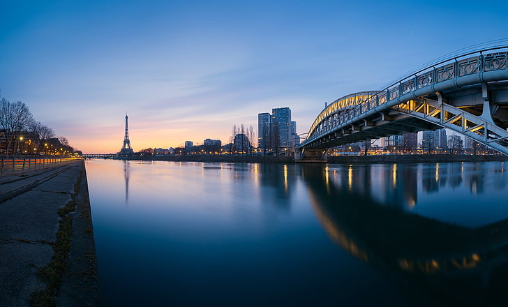 черно-бяла бетонна сграда, Париж, мост, HD тапет