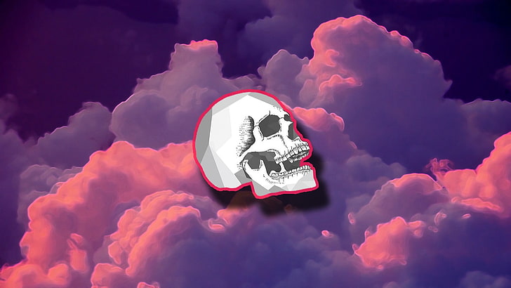 white skull illustration, digital art, skull, clouds, minimalism, abstract, HD wallpaper