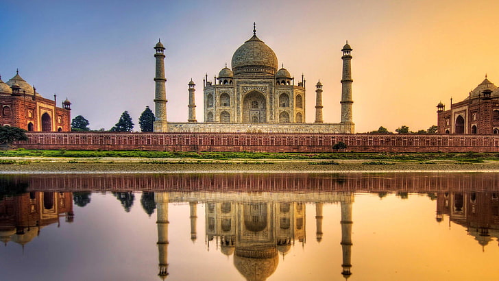 tourism, mausoleum, asia, india, water, monument, ancient history, wonders of the world, reflecting pool, reflection, morning, agra, taj mahal, sky, dome, tourist attraction, historic, landmark, HD wallpaper