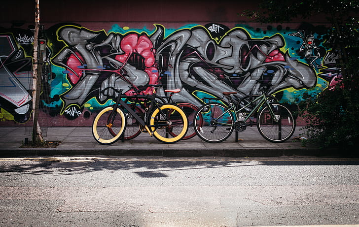 road, bike, wall, street, graffiti, hdr, ultra hd, HD wallpaper