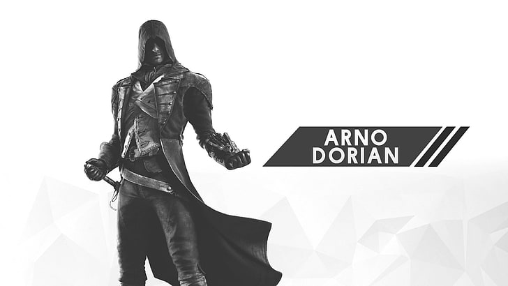 Assassin's Creed, digital art, minimalism, 2D, white, white background, video games, Arno Dorian, Assassin's Creed:  Unity, HD wallpaper