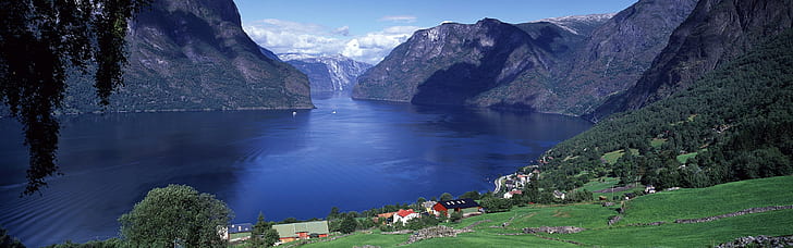 Aurlandsfjord, окръг Sogn og Fjordane, Норвегия, Aurlandsfjord, Sogn, Fjordane, окръг, Норвегия, HD тапет