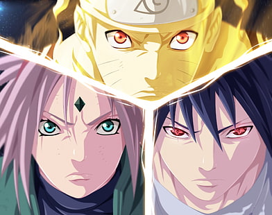 Uzumaki Naruto, Uchiha Sasuke, and Haruna Sakura, Anime, Naruto, Naruto Uzumaki, Sakura Haruno, Sasuke Uchiha, HD wallpaper HD wallpaper