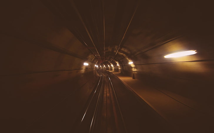 회색 터널, 지하철, 철도, 터널, HD 배경 화면