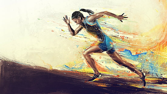 Girl, Athlete, Running, Paint, Smeared, HD wallpaper HD wallpaper