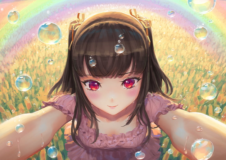 Chica anime, llorando, lágrimas de felicidad, ojos rojos, Anime, Fondo de  pantalla HD | Wallpaperbetter