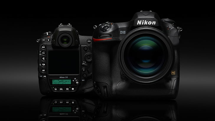 black Nikon DSLR camera, Nikon d5, camera, DSLR, digital, review, body, 4k video, lens, unboxing, HD wallpaper