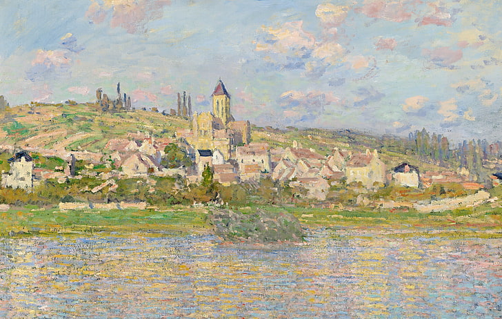ภูมิทัศน์เมืองบ้านรูปภาพ Claude Monet Vétheuil, วอลล์เปเปอร์ HD