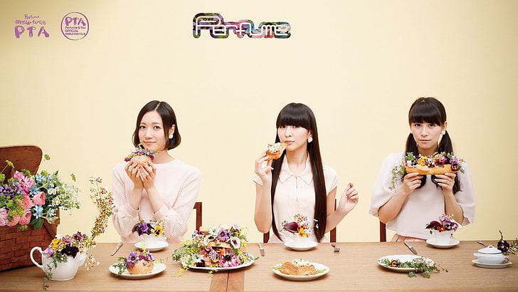 Perfume (Band), Perfume, J-pop, flowers, sandwiches, women, Asian, HD wallpaper