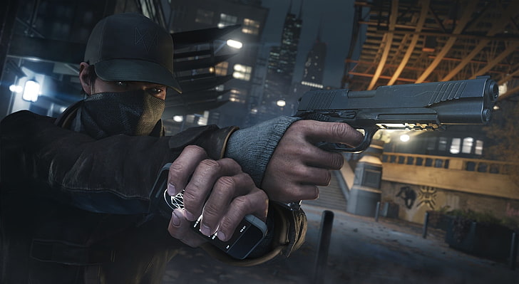 Watch Dogs - Aiden Pearce, man holding gun gun character wallpaper, Jeux, WATCH_DOGS, ps4, xbox one, watch dogs, aiden pearce, next gen, ps3, xbox 360, Fond d'écran HD