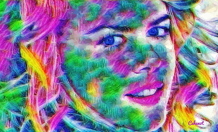 Nicole Kidman, berwarna-warni, seni, kuning, oleh cehenot, cehenot, abstrak, hijau, aktris, lukisan, wajah, pictura, pink, potret, biru, Wallpaper HD