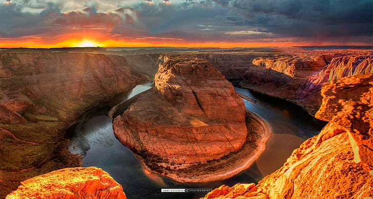 Изгиб подковы, Аризона, река, каньон, природа, Изгиб подковы, Аризона, река Колорадо, красный десерт, HD обои