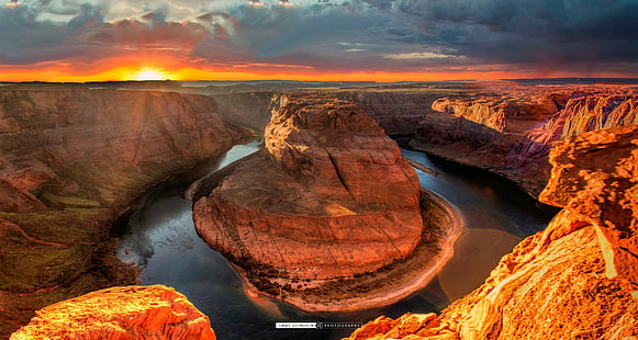 Zakręt podkowy, Arizona, rzeka, kanion, natura, Zakręt podkowy, Arizona, rzeka Kolorado, czerwony deser, Tapety HD HD wallpaper