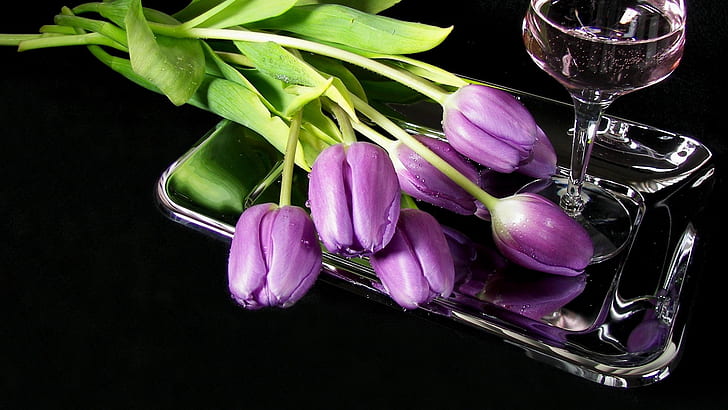 Tulipas flores bandeja de vidro de vinho, Tulipa, Flores, Vinho, Vidro, HD papel de parede
