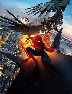 Человек-паук 3D обои, Человек-паук: Возвращение домой, Стервятник, Железный Человек, HD, 4K, HD обои HD wallpaper