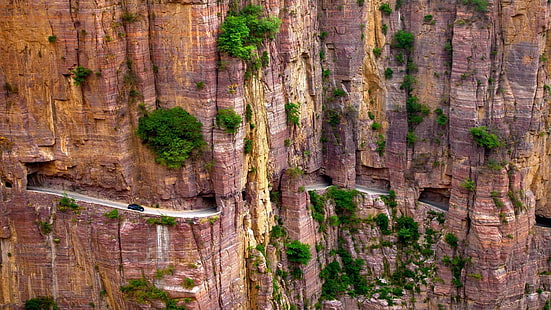 утес, гуолян туннель, китай, опасная дорога, хэнань, дорога, азия, удивительно, HD обои HD wallpaper