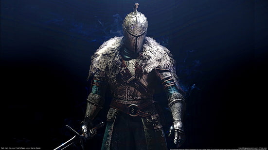 szara średniowieczna zbroja i hełm, gra, zbroja, tło, wojownik, rycerz, Dark Souls 2, Tapety HD HD wallpaper
