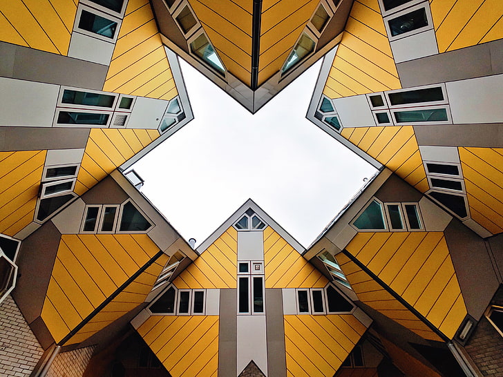 Къщи с кубчета, 4K, Ротердам, Архитектура, Жълто, Холандия, HD тапет