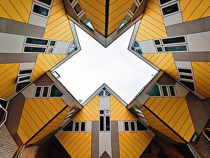 Casas de cubo, 4K, Roterdã, Arquitetura, Amarelo, Holanda, HD papel de parede HD wallpaper