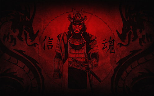 Samurai, illustrazione di samurai, rosso, Sfondo HD HD wallpaper